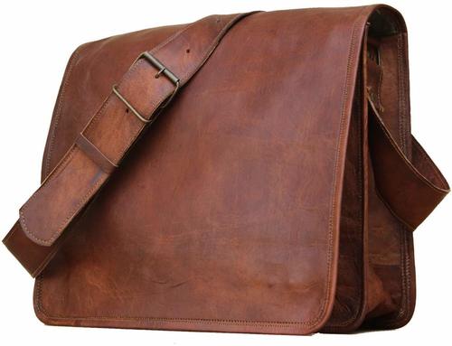 Brown Leather Messenger And Laptop Bag