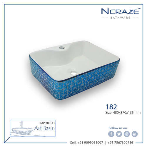 Blue Color Rounded Rectangle Designer Wash Basin Installation Type: Above Counter