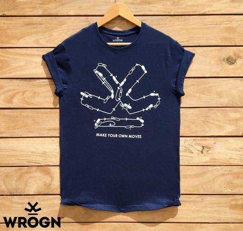 Round Neck T Shirt with Pocket - 100% Cotton Size [M L XL] Navy Blue | O-Neck Short Sleeves Printed Design for Men