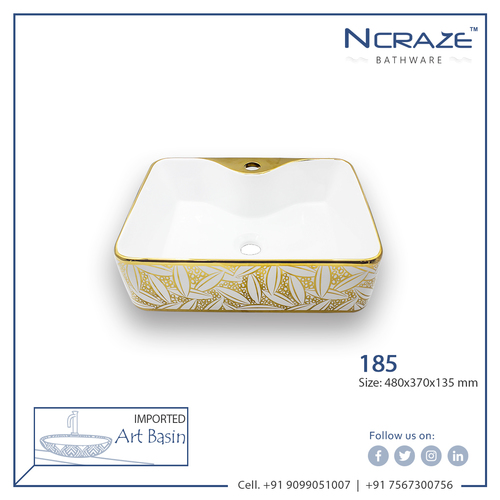 Ornamental Ncraze Bath Golden White Table Top Ceramic Wash Basin