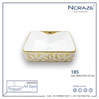 Ncraze Bath Golden White table top Ceramic Wash Basin