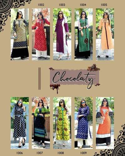 Chocolaty Aradhna Design Rayon Cotton Print Kurtis - Rayon Print with Work, Sizes M(38) to 3XL(46), Ideal for All Seasons, Ladies' Fashion