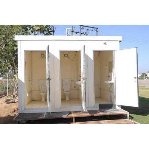Mobile Toilet - FRP Construction, 4 Compartments, Elegant White Color | Long Lifespan, Easy Mobility, Swing Door Design