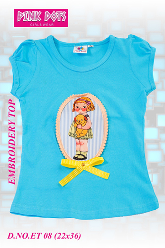 Blue Embroidered Girls Top
