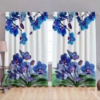 Digital Printed Curtains - Polyester Material, Vibrant Blue Colors | High Definition Quality, 8 Steel Eyelets For Easy Hanging, Machine Washable