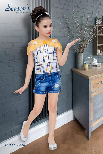 White & Yellow Girls Hot Pant Set