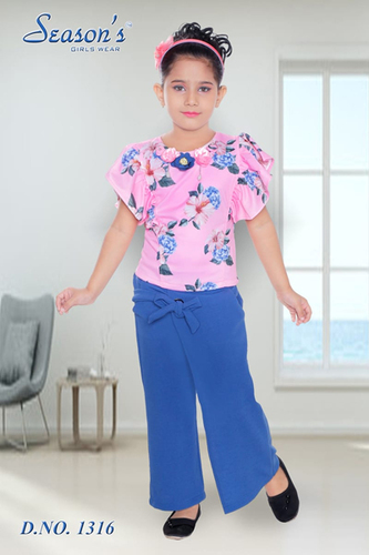 Pink Kids Party Wear Kurta Palazzo Set