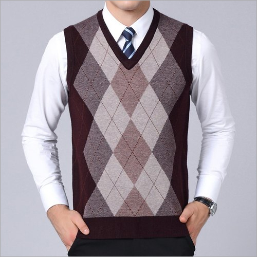 Brown-Grey Mens Sleeveless Sweaters