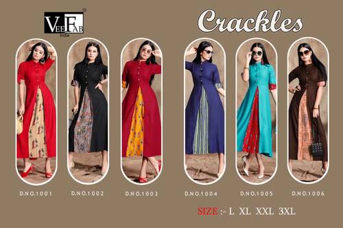 Crackles Veefab Rayon Print Kurti - Rayon Fabric, Sizes L (40) to 3XL (46), Print and Dyed, Ready to Ship | Ideal for Ladies in Rainy, Spring, Summer, Winter