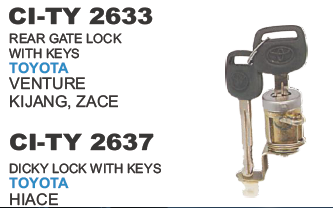 Rear Gate Lock with Keys Toyota Venture, Kijang, Zace, Hiace - Metal 70x35x20 mm, Black Finish, Two Keys Included
