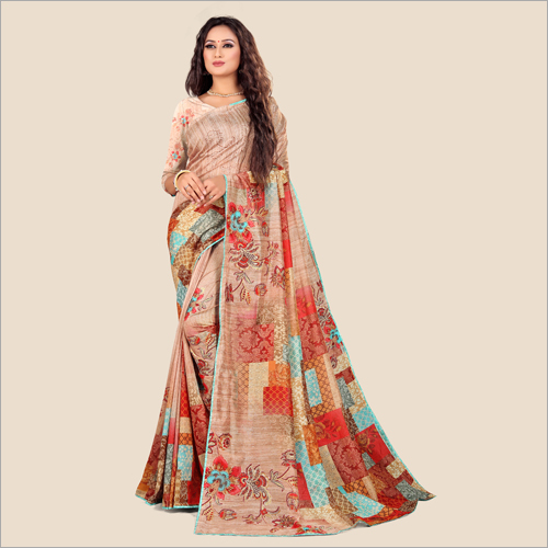 Katki Silk Digital Printed Party Wear Embellished Saree