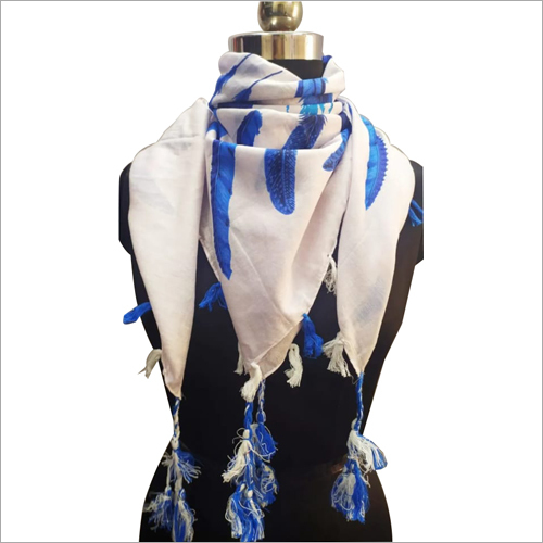 Pure Cotton Stole - Cotton, Light Weight, White-Blue Shade | Modern Sewing Technology, Smooth Fabric, Versatile for Daily Use