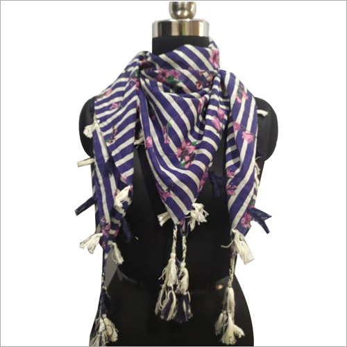 Designer Printed Stole - Cotton Fabric, Eye-Catching Blue-White Print | Customizable Size, Daily Wear for Women