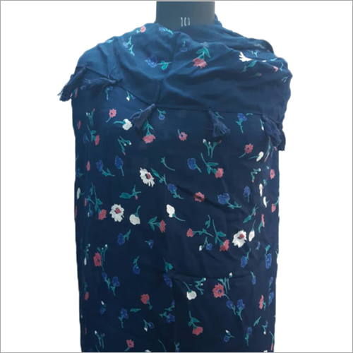 Floral Print Cotton Stole - Cotton Fabric, Daily Use | Blue-white Color, Printed Pattern For Women