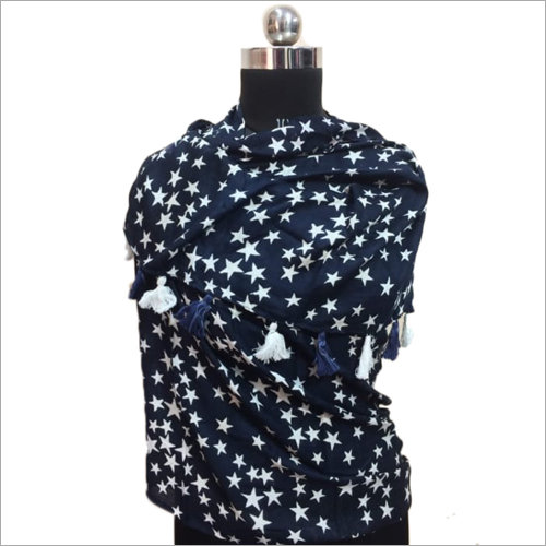 Star Print Cotton Stole - Cotton, Daily Use, Blue-White Color | Trendy Printed Star Pattern for Easy Drape and Sun Protection