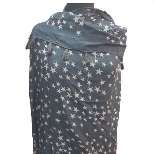 Ladies Star Print Stole - Cotton Fabric, Daily Usage | Grey-White Color, Printed Design for Women