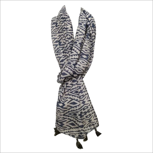 Printed Stole - Cotton Fabric, 75x25 Inches, White-Grey Printed Design | Stylish Daily Wear Accessory for Women