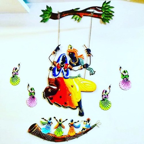 Radha Krishna Combo Set - Metal Handicraft Wall Hangings 30x46, Multicolored Indoor & Outdoor Decor