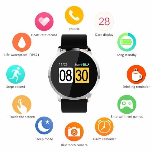 Blue W1 Bluetooth Smart Watch Heart Rate Blood Pressure Monitoring Reminder