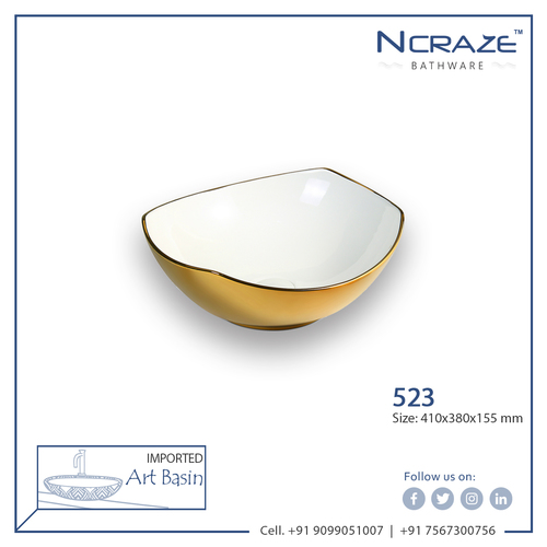 Decorative Golden Color Ceramic Wash Basin