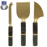 Marble Handle Cheese Knives - Stainless Steel, 4 Inch Handles, Gold Color | Sharp Blades, Elegant, Durable