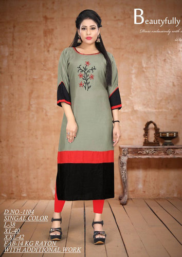 Fabfirki Presents Rayon Embroidery Size Set Kurtis Collection - Size L, XL, XXL | Suitable for Girls in Rainy, Spring, Summer, and Winter Seasons