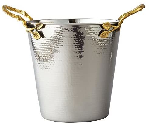 Brass Leaf Hammered Ice Bucket