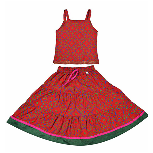 Red Designer Top With Skirt
