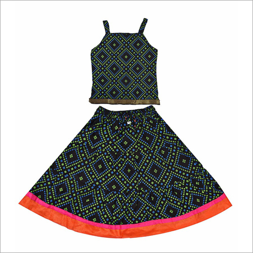 Fancy Top With Skirt - Cotton, Sizes S-M-L-XL, Black-Orange Printed Design | Casual Summer Wear