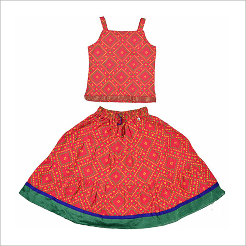 Red-Green Printed Top With Skirt