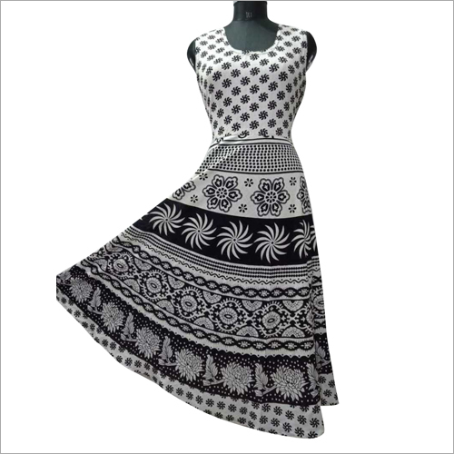 Ladies Cotton Kurti - Cotton, Size L/M/S/XL, Black-White Printed, Sleeveless | Quick Dry, Washable, No Fade, Casual & Ethnic Wear for Rainy Spring Summer