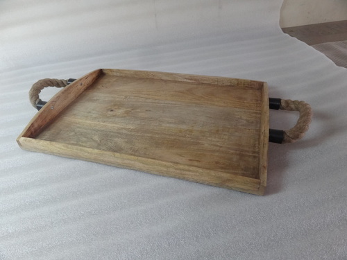 Wooden Serving Tray With Rope Handle
