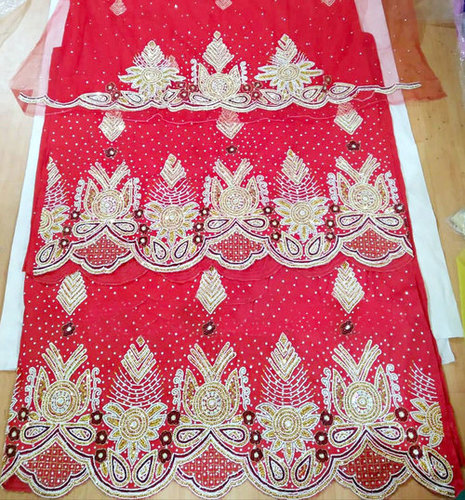 All Color Can Be Made Nigerian Traditional Wedding Beaded Red George Wrapper Taffeta Dress Material