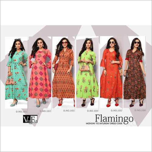 Spring Flamingo Veefab Rayon Print Wholesale Kurti