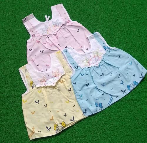 Girls Frock - Cotton, Size 0-6 Months, Multicolour | Half Sleeveless Design, Printed Pattern for Stylish Infant Wear