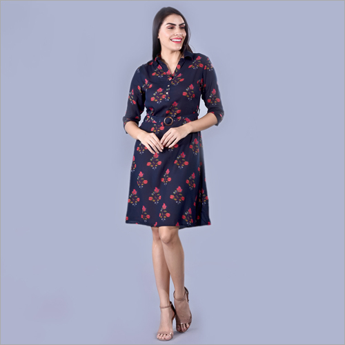 Skater Kurti - Rayon, Size S/M/L/XL, Blue Color | Printed Design, 3/4 Sleeve Style, Perfect for Casual, Ethnic, and Party Wear in Rainy, Spring, and Summer Seasons