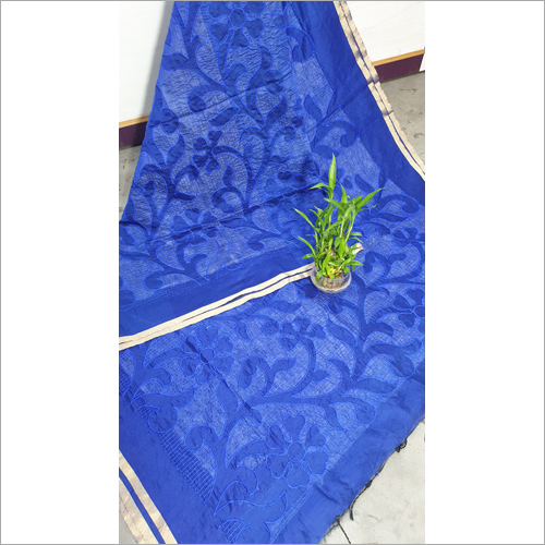 Blue Cotton Printed Silk Saree