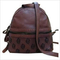 Ladies Leather College Bag - Leather, Elegant Design, Brown Color | Zip Closure, Printed Pattern, Stylish Shoulder Bag For Women