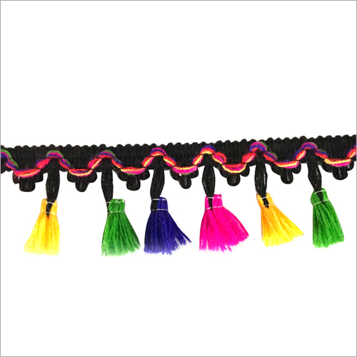 Multi Color Ghanti Lace - Superior Grade Material, One-Sided Design, Black-Multicolor, Plain Pattern | Trusted by Thousands Across India