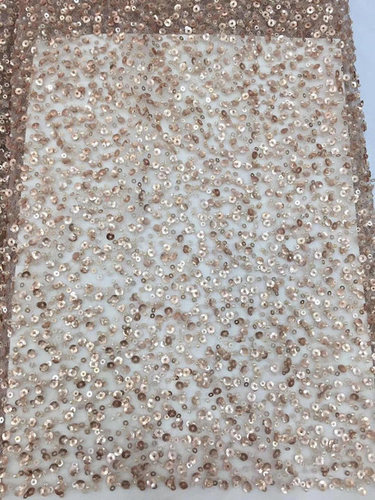 5 yard dark rose gold bead lace fabric, bridal lace fabric with beads and sequins, heavy bead lace fabric By QUEEN FASHIONZ