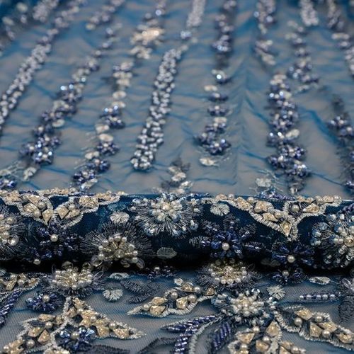 Luxury Gold Heavy Pearl Net Handmade Beaded Lace Embroidery Fabric for Wedding Dress