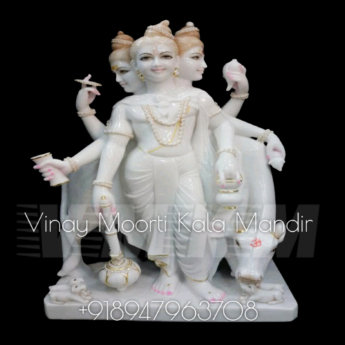 Washable White Marble Dattatreya Statue