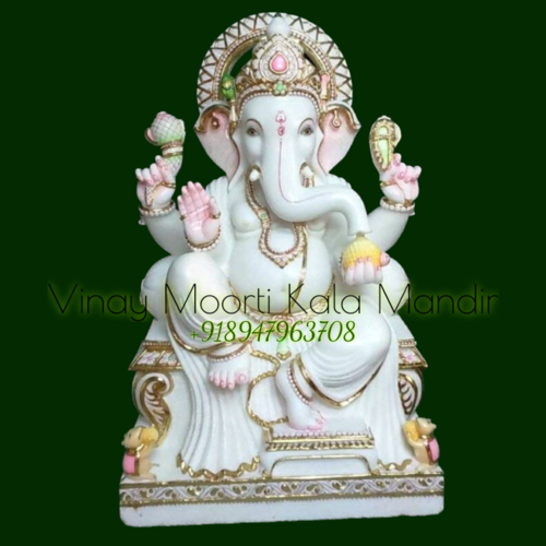 Ganesh Ji White Marble Statue