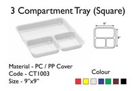 Fast Food Tray 3 Comp [Pav Bhaji Plate] with Transparent Lid 9 x 9 x 2