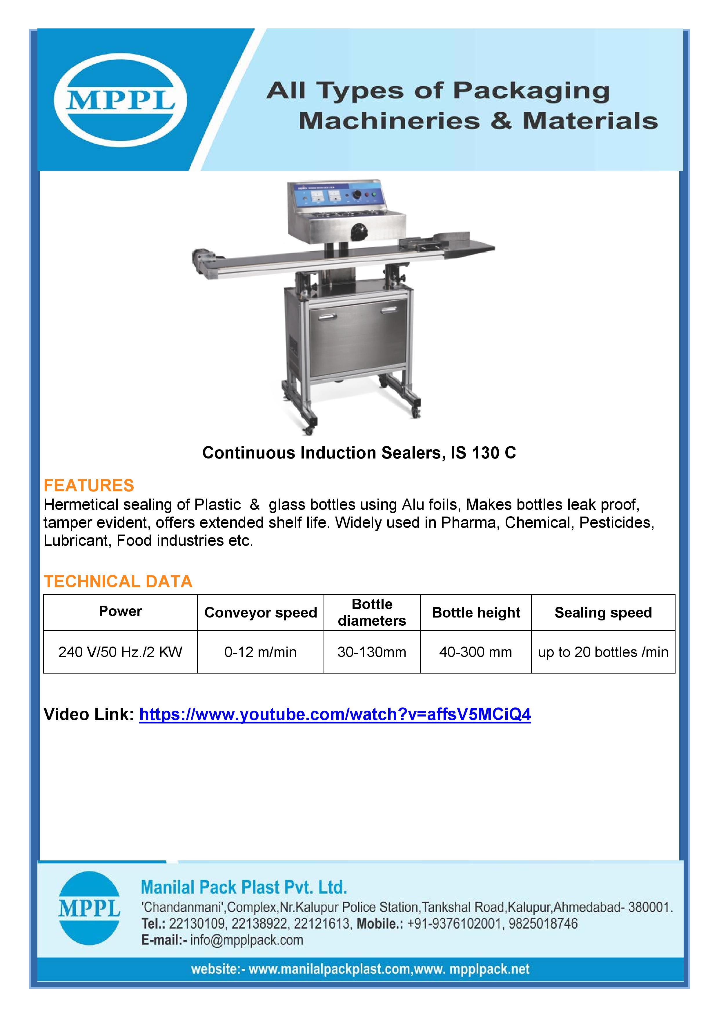 Continuous Induction Sealing Machine IS 130 C