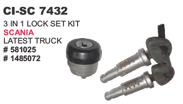 3 in 1 Lock Set Kit Scania Truck - Metal Cylinder Locks, Two Keys Each | Secure Locking, Easy Installation, Durable