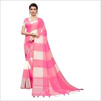 Fancy Linen Boxs Design With Jhalar - Linen Cotton Saree, Length: 6.3mtr, Blouse Length: 0.8mtr | All-occasion Use, Traditional Printed Pattern For All Seasons 