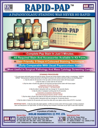 RAPID PAP STAIN KIT for CANCER DETECTION - RESULT in ONLY 03 MINUTES By Bio Lab Diagnostics India Private Limited