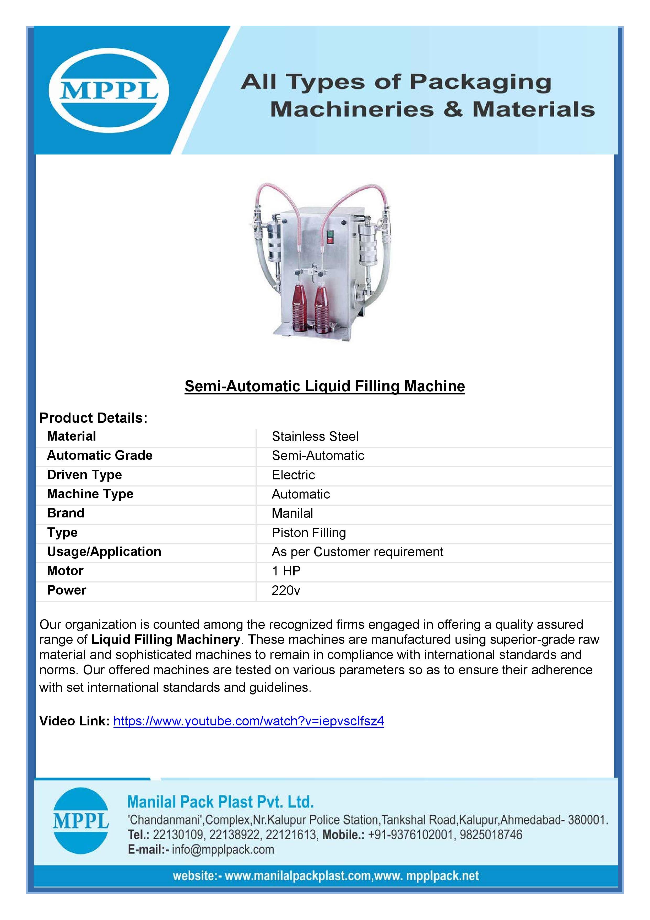 Semi Automatic Liquid Filling Machine