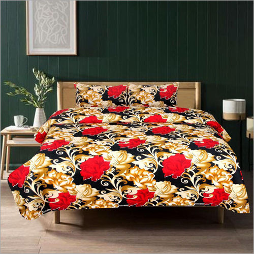 Red-golden-black Floral Printed Bedsheet